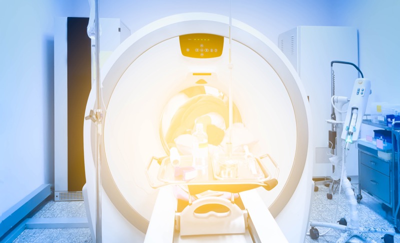 The unkhown patient lay down on Computed tomography or CT scanner in hospital